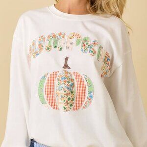 Women's Pumpkin Patchwork Sweatshirt Top Mainstrip Size Large
